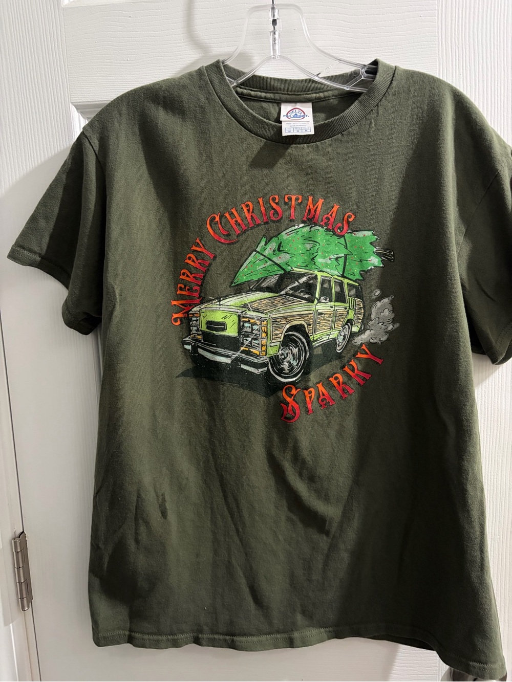 Delta Olive Green Kids Christmas 'Merry Christmas Sparky' Graphic Tee